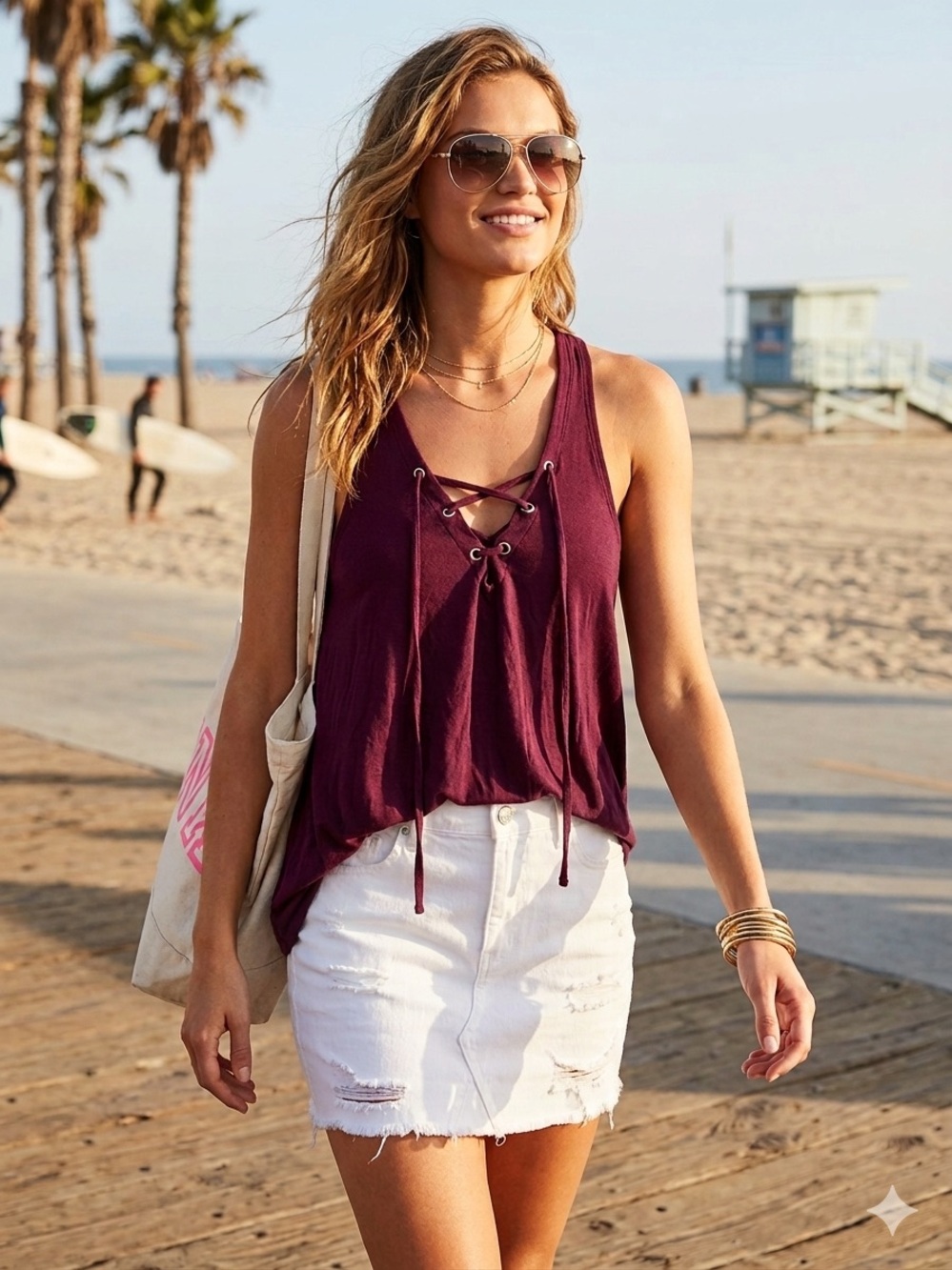PINK Victoria's Secret Lace-Up Tank Top in Burgundy